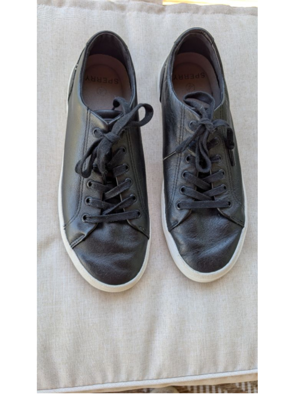 Men's Sperry Black & White Leather Sneakers Size 9.5